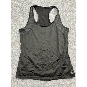 Aether Top Women's 2 Black Sheer Stripe Racerback Tank Athletic Made in USA